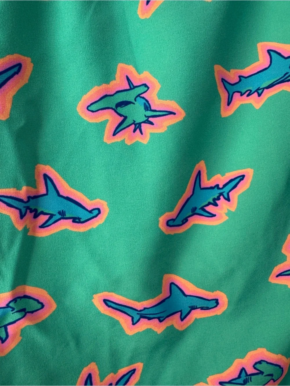 chubbies Kids Aqua Shark Print Swim Trunks - Teal & Pink 14/16